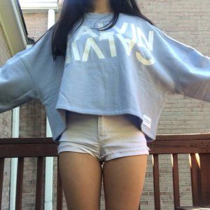 sky blue calvin klein cropped sweatshirt